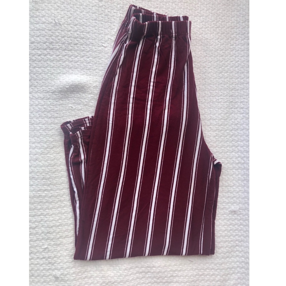 Maroon/White Striped Wide Leg Cotton Pants